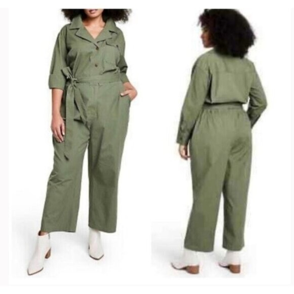 NILI LOTAN x TARGET‎ Olive Green Jumpsuit Long Sleeve Tie Waist Military Look 1X